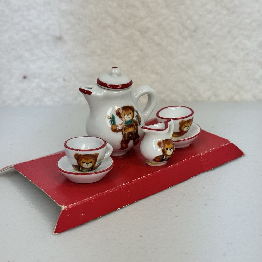 Reutter Mini Porzellan Set Miniature Teddy Bear Hand Painted Doll Tea Set VTG - Picture 3 of 6